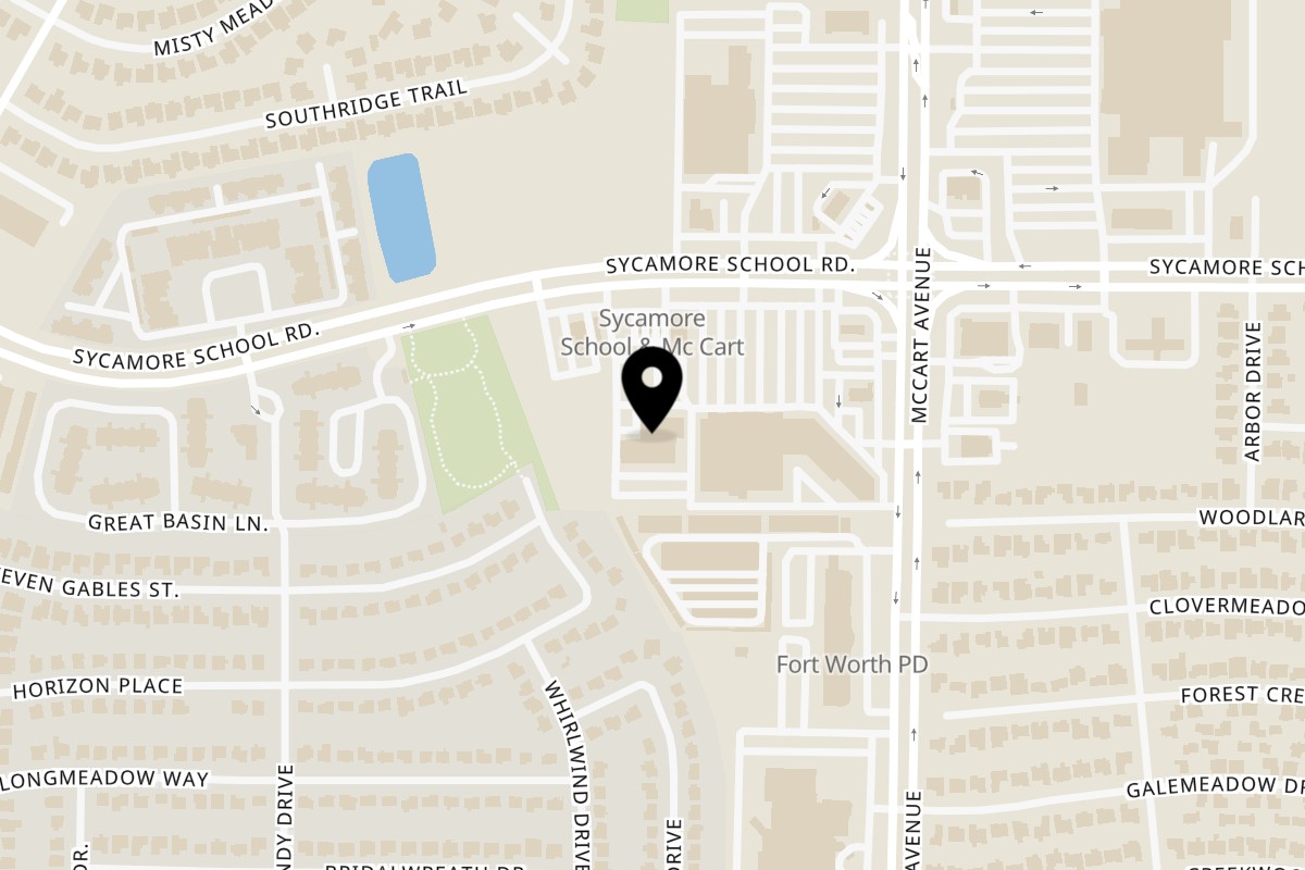 Map showing the location of Everest Sushi Bar and Grill on 3515 Sycamore School Rd #138 in Fort Worth